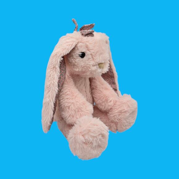 Pier 1 One Imports Easter Bunny Rabbit Soft Pink Plush Floral Ears Stuffed Toy - Picture 7 of 13